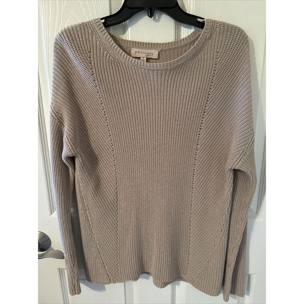 Philosophy Women's Classic tan herringbone knit sweater, S